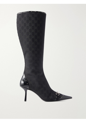Gucci - Savoy Horsebit-embellished Leather-trimmed Canvas-jacquard Knee-high Boots - Black - IT36,IT36.5,IT37,IT37.5,IT38,IT38.5,IT39,IT39.5,IT40,IT40.5,IT41