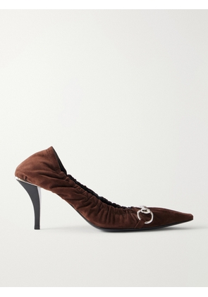 Gucci - Vittoria 75 Horsebit-embellished Suede Pumps - Brown - IT36,IT37,IT37.5,IT38,IT38.5,IT39,IT39.5,IT40,IT40.5,IT41