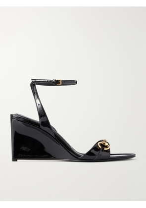 Gucci - Donna 80 Horsebit-embellished Patent-leather Wedge Sandals - Black - IT36,IT36.5,IT37,IT37.5,IT38,IT38.5,IT39,IT39.5,IT40,IT41,IT42