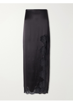 Valentino Garavani - Lace-trimmed Silk-satin Midi Skirt - Black - IT36,IT38,IT40,IT42,IT44,IT46