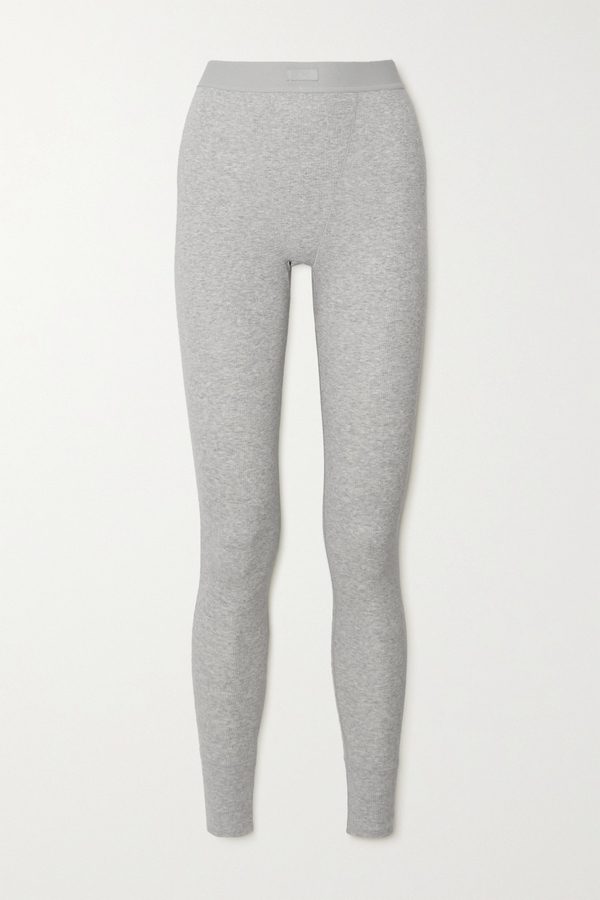 Skims, Cotton Collection Ribbed Cotton-blend Jersey Leggings, light Heather  Grey, Gray, XS,S,M,L,XL,2XL