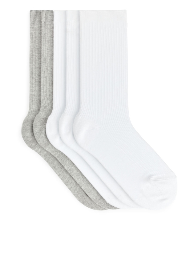 Cotton Rib Socks Set of 5 | White