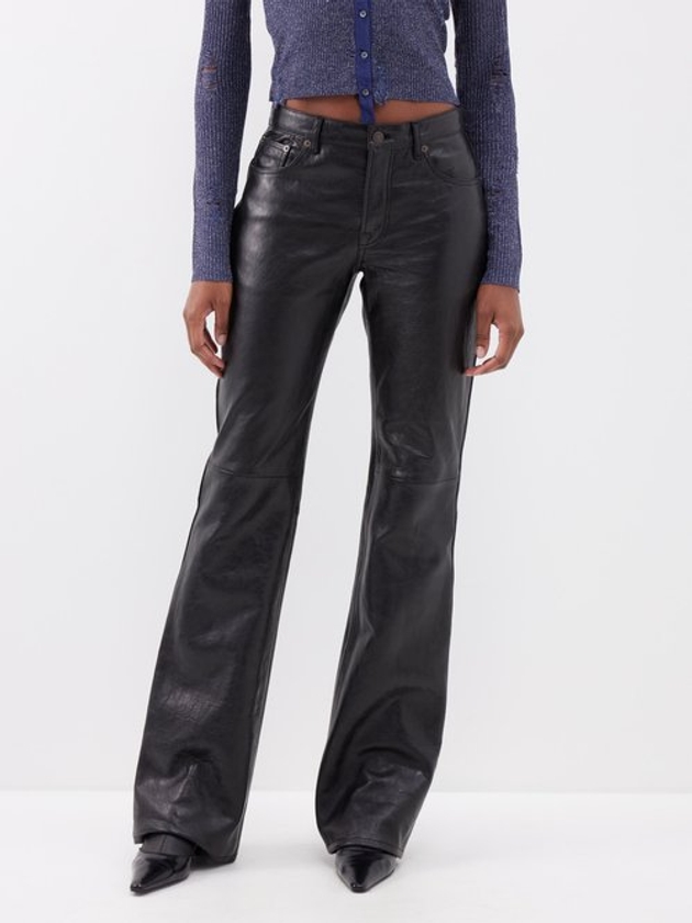 Buy Topshop women regular fit faux leather flare pants black Online |  Brands For Less