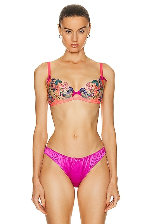 AGENT PROVOCATEUR Dioni stretch-silk satin-trimmed embellished lace  underwired bra