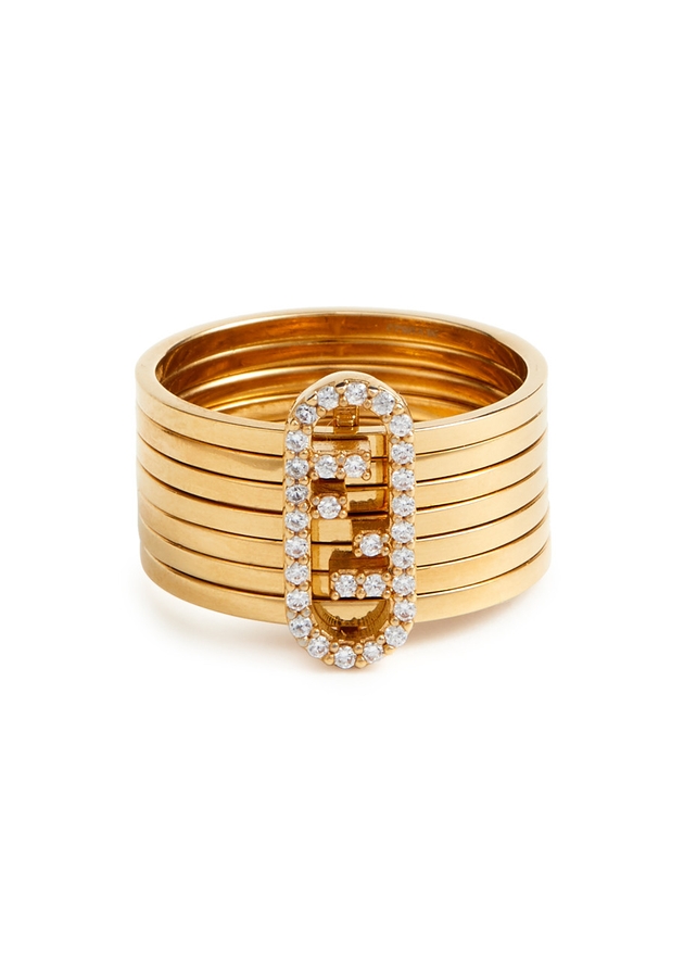 Fendi Crystal-embellished Ring, Fendi Ring, Gold, Size Small | S