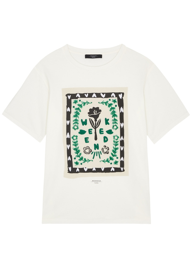 Max Mara Weekend Denaro Printed Cotton T-shirt | White | XS