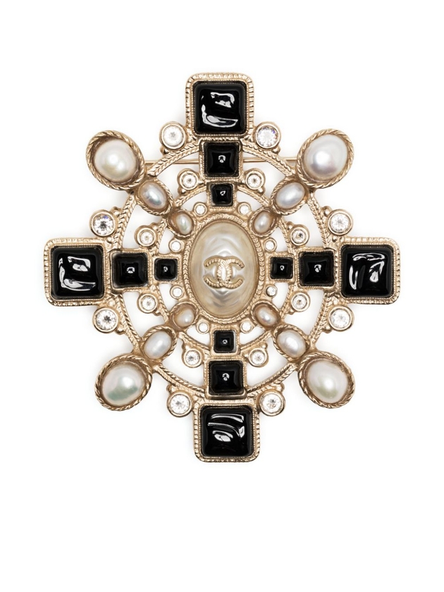 CHANEL Pre-Owned 2019 CC faux-pearl brooch, Gold