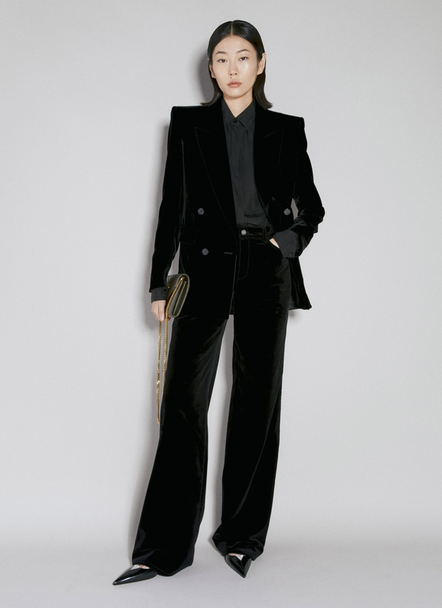 Woman's black velvet-effect cotton trouser suit in Black: Luxury Italian  Woman for Women