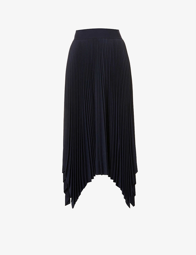 Pleated asymmetric-hem wool-blend midi skirt | MILANSTYLE.COM