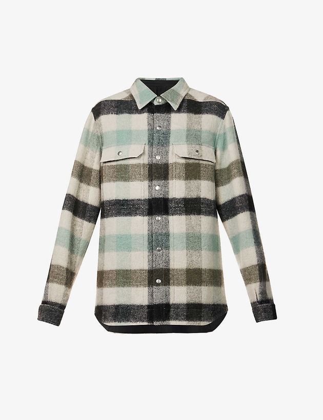 Check-print brushed wool-blend overshirt | MILANSTYLE.COM