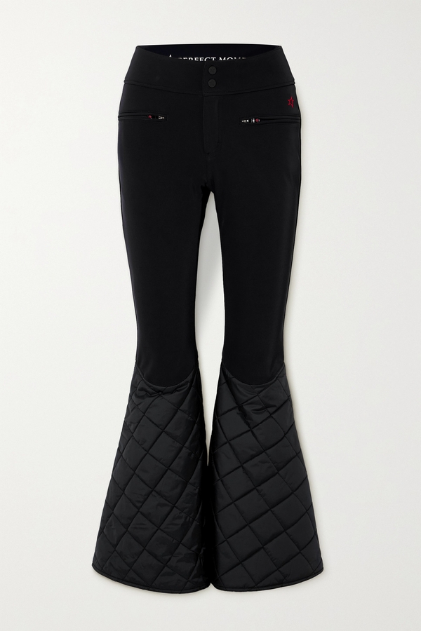 Perfect Moment, Cordova Paneled Quilted Flared Ski Pants, Black, x small, small,medium,large