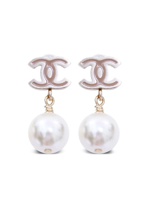 CHANEL Pre-Owned 2014 CC faux-pearl dangle earrings, Gold