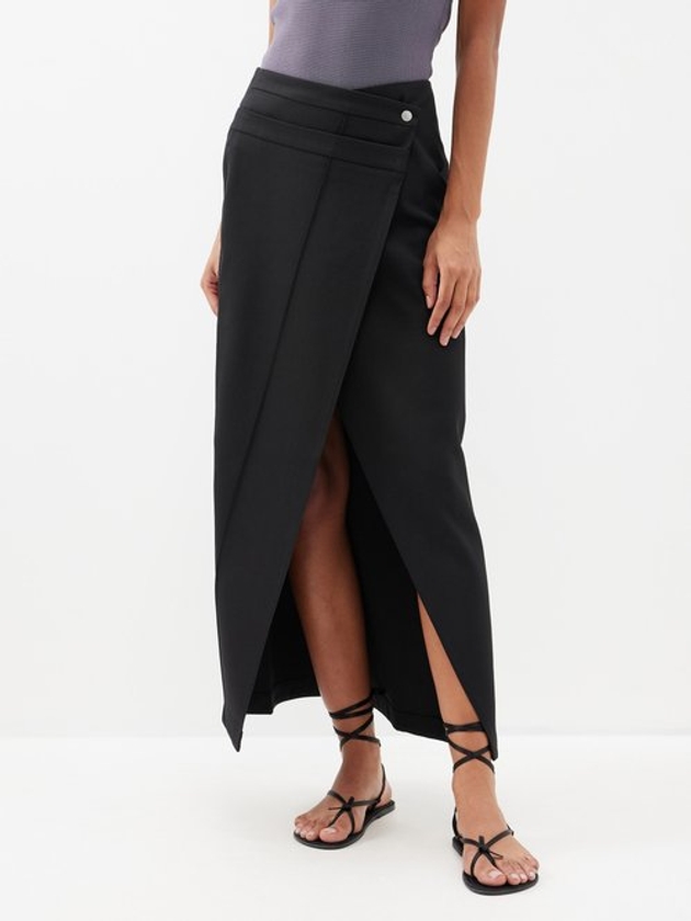 Róhe | Double-waistband Asymmetric Twill Midi Skirt | Womens | Black
