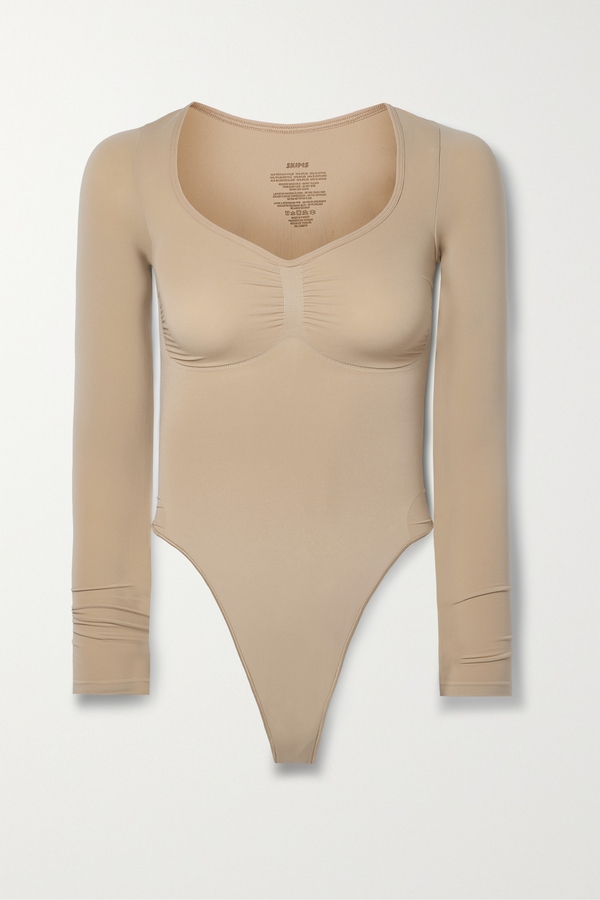 Skims Seamless Sculpt Low Back Thong Bodysuit In Clay