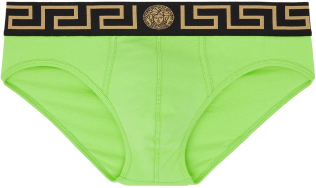 Versace Underwear Green Greca Border Briefs