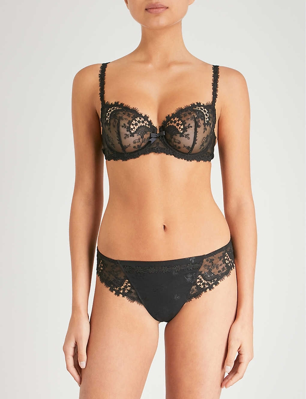Simone Perele Black Wish Stretch-Tulle And Lace Underwired Half