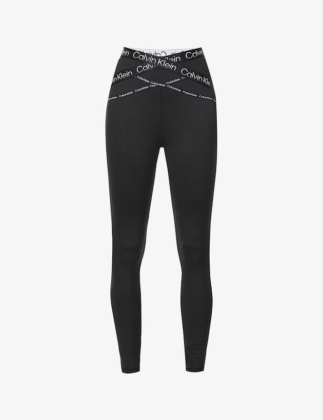 Active logo-tape high-rise recycled polyester leggings