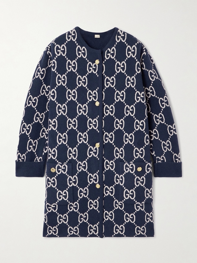 Gucci, Reversible Jacquard-knit Wool-blend Cardigan, Blue