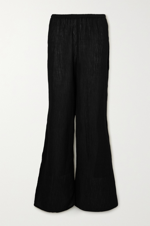 Faithfull The Brand, + Net Sustain Melia Crinkled Linen-blend Gauze  Straight-leg Pants, Black, x small,small,medium,large,x large,xx large