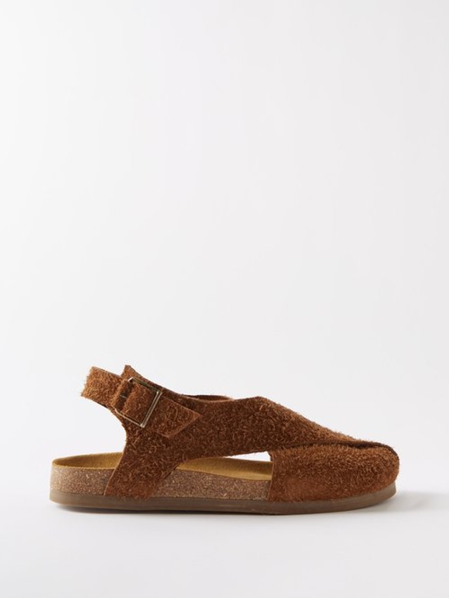 Jacques Solovière Paris - Round-toe Textured Suede Sandals - Mens - Brown