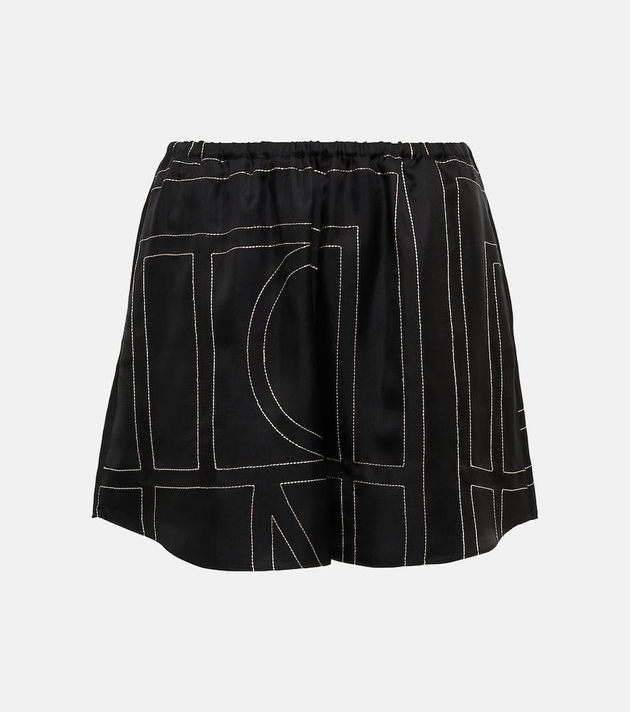 TOTEME Embroidered silk-twill shorts