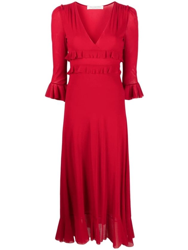 Philosophy Di Lorenzo Serafini long-sleeve velvet midi dress - Red