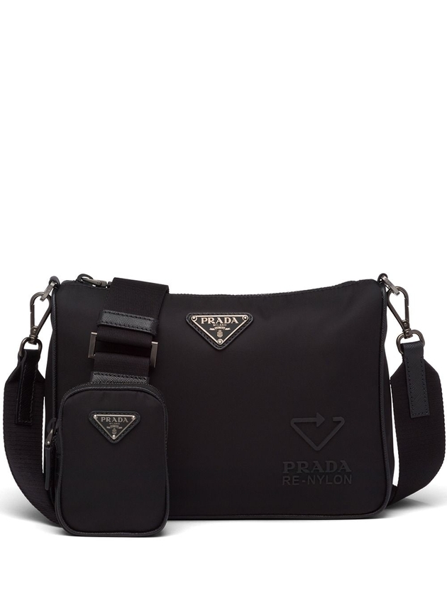 Prada logo-plaque leather shoulder bag - Black