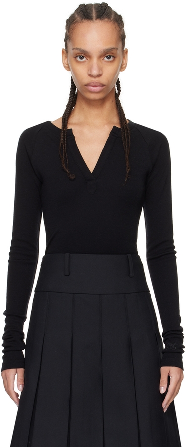 Fax Copy Express Black V-Neck Long Sleeve T-Shirt | MILANSTYLE.COM