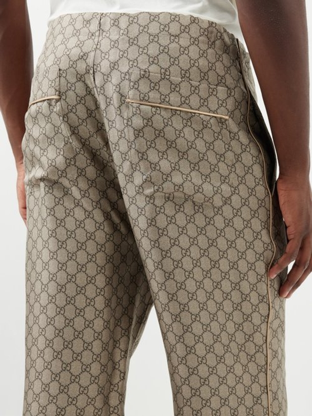 Gucci, GG Supreme-print Silk Trousers, Mens, Beige, 50 EU/IT