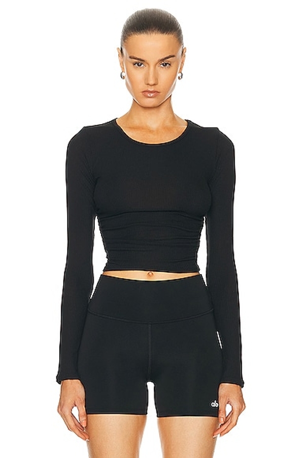 alo Gather Long Sleeve Top in Black | Black. Size XS (also in ). |  MILANSTYLE.COM