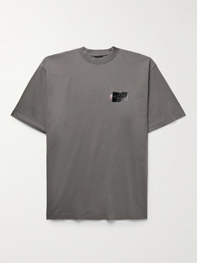 Balenciaga Gaffer Oversized Logo Embroidered Appliqued Cotton Jersey T Shirt Men Gray XS MILANSTYLE.COM