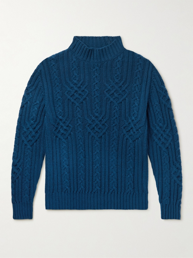 Loro Piana Ribbed Cable Knit Cashmere Rollneck Sweater Men Blue IT 46 MILANSTYLE.COM