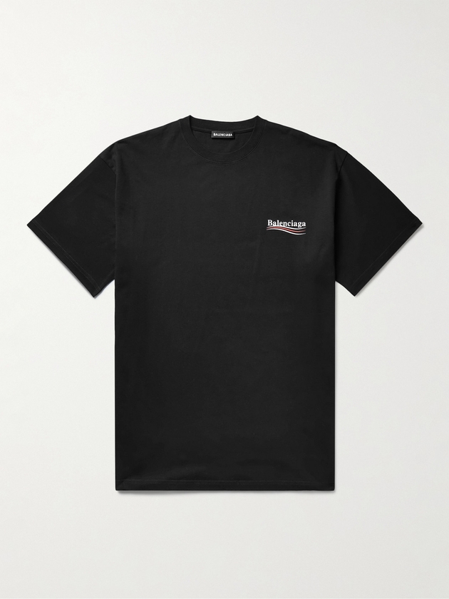 Tシャツ・カットソー Balenciaga Black Coton Oversize Shirt Black Oversized Logo-Embroidered Cotton-Jersey T-Shirt
