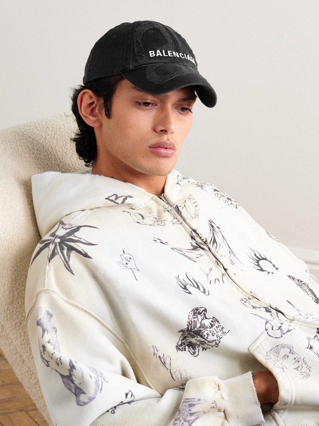 Balenciaga | BB Distressed Logo-Embroidered Cotton-Twill