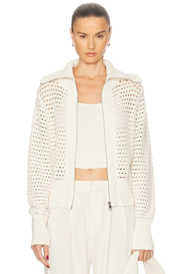 Varley Eloise Full Zip Knit Sweater in Egret - Cream. Size L (also in ).