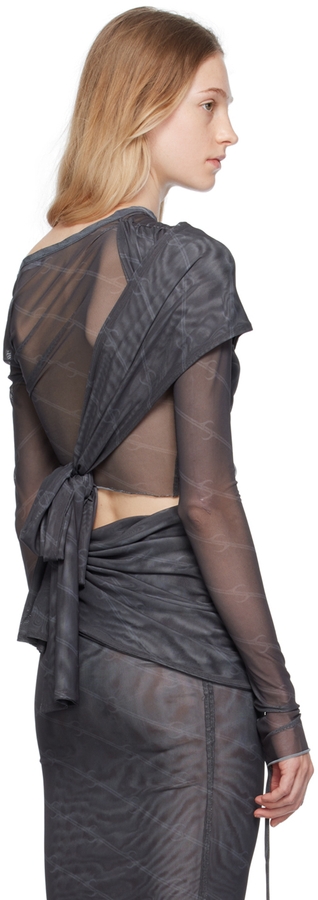【関税込み】Jade Cropper グレー ラップ 長袖トップス Jade Cropper Gray Wrap Long Sleeve T-Shirt | MILANSTYLE.COM