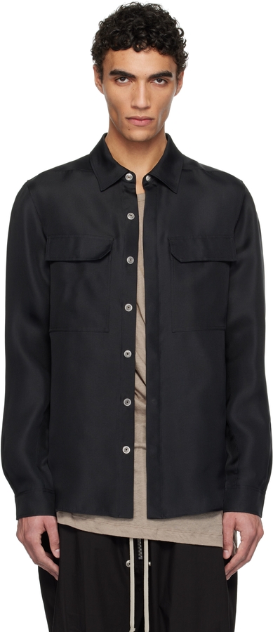 Rick Owens Black Hollywood Silk Gazar Overshirt
