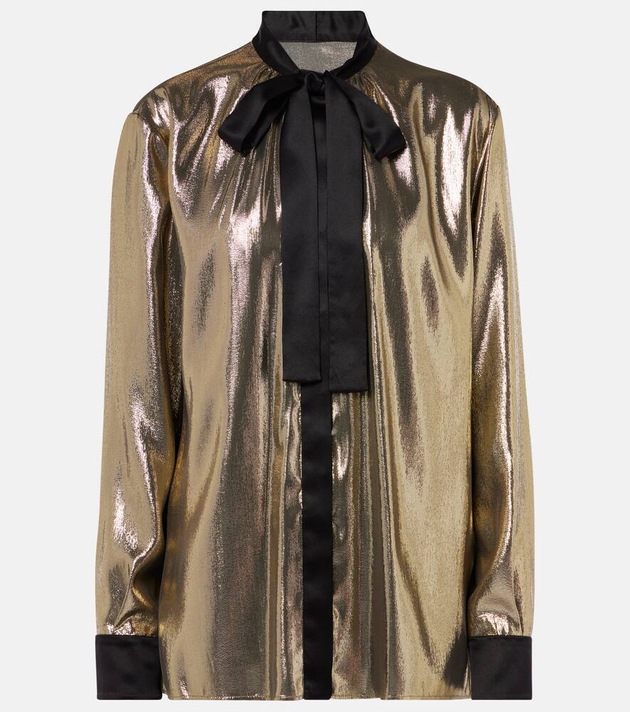 Dolce&Gabbana Tie-neck silk-blend lame blouse