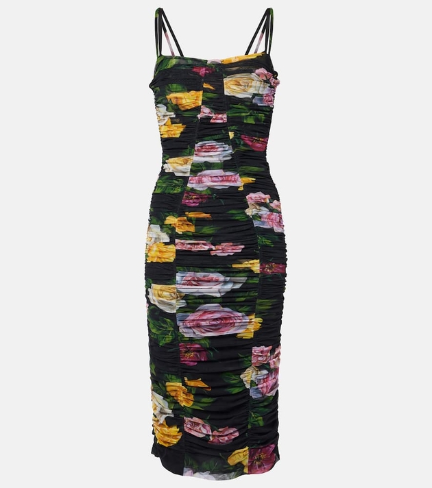 Dolce&Gabbana Floral ruched tulle midi dress