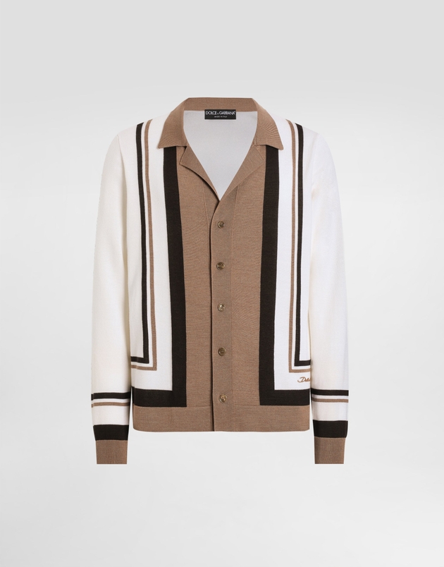 Dolce & Gabbana Wool Cardigan With Dg Embroidery - Man Sweaters And Cardigans Beige 46