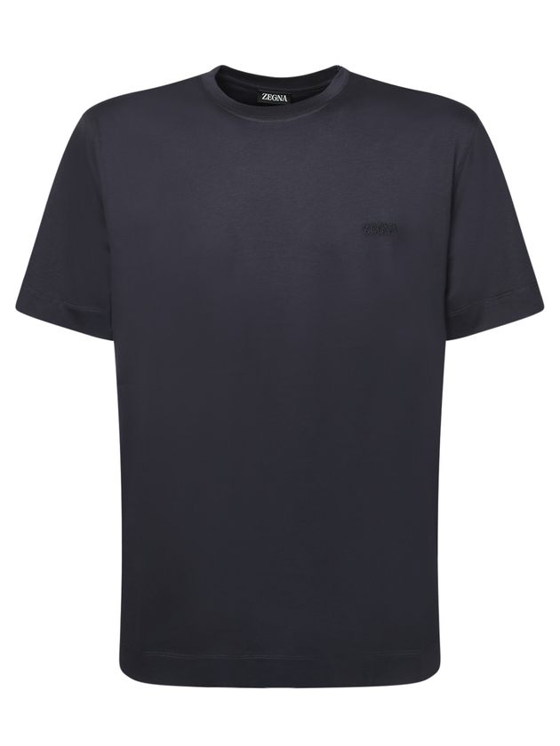 Zegna Tonal Logo Blue Cotton T-shirt