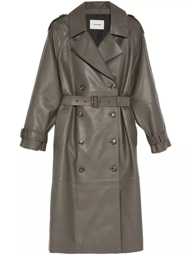 Yves Salomon belted leather trench coat - Grey