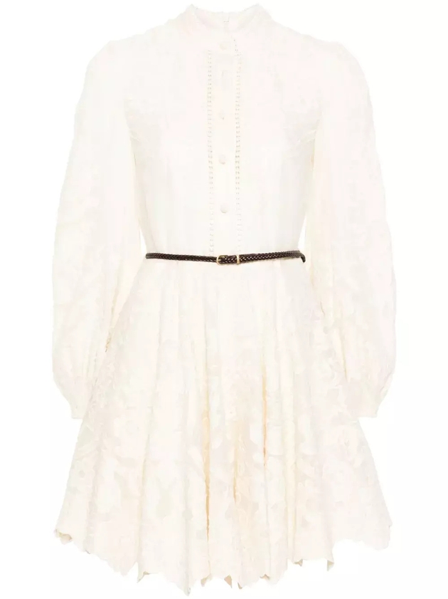 ZIMMERMANN Ottie floral-embroidered mini dress - Neutrals
